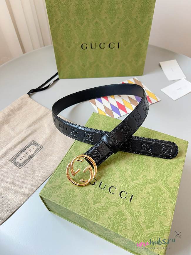 	 Gucci GG Ebony Black Leather Belt - 1
