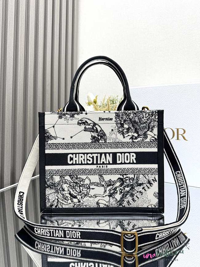 Dior Small Dior Book Tote Latte and Black Dior Zodiac Embroidery with Black Calfskin - 26.5 x 22 x 14 cm - 1