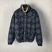 Denim Fleece Blouson Laser Damier Argyle motif on indigo denim 1AGINP - 1