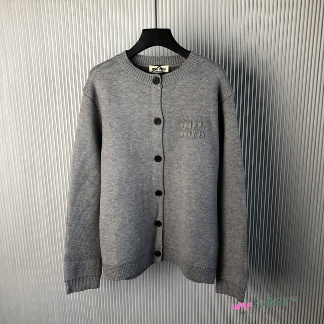 Miu Miu Women Wool and Nylon Knit Cardigan-Silver - 1