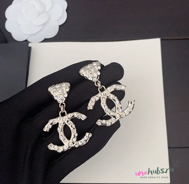 Chanel Clip On Pendants Metal Strasd Gold Crystal Earrings - 1