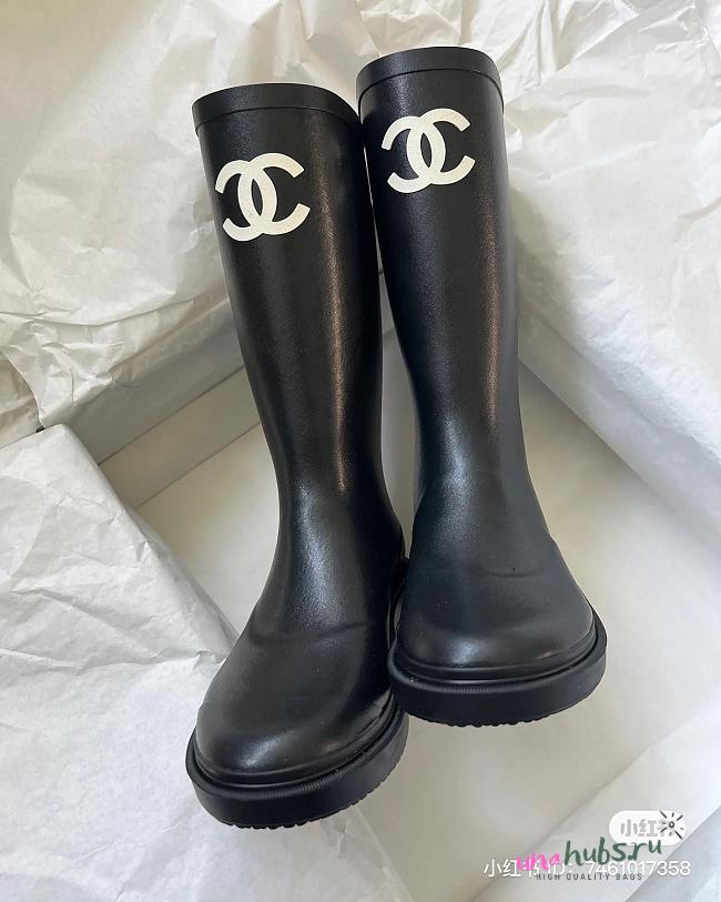 Chanel Rubber Black CC High Knee Boot - 1