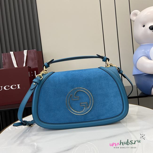 Gucci Blondie medium top handle bag in Blue Suede - 32x 17x 10cm - 1