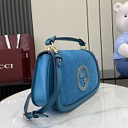 Gucci Blondie medium top handle bag in Blue Suede - 32x 17x 10cm - 5