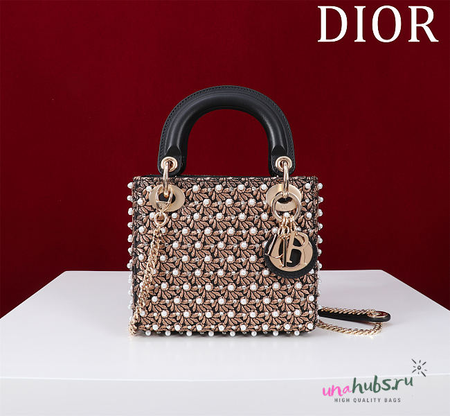 Dior Mini black cotton embroidered with metallic gold-tone thread - 17*15*7cm - 1
