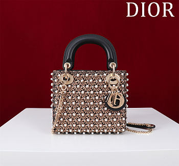 Dior Mini black cotton embroidered with metallic gold-tone thread - 17*15*7cm