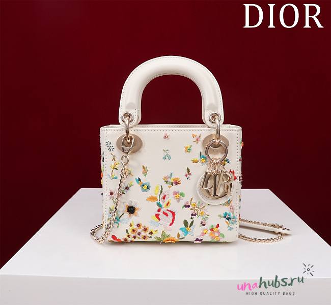 Dior Mini White Latte Butterfly Printed Bag - 17cm - 1
