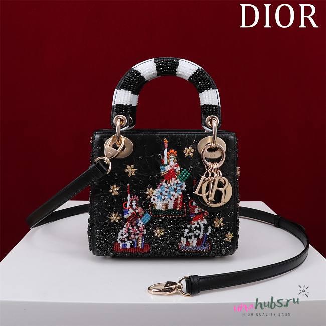 Dior Mini Lady Black Beaded Bag 17cm - 1