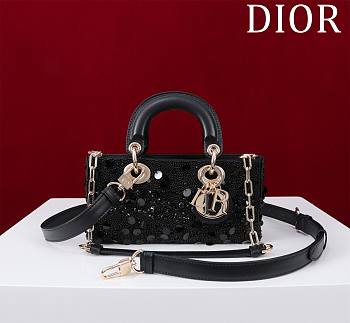 Dior Lady D-Joy Micro Bag Black Cannage Satin Embroidered with Multicolor Beads - 22*12*6.5cm