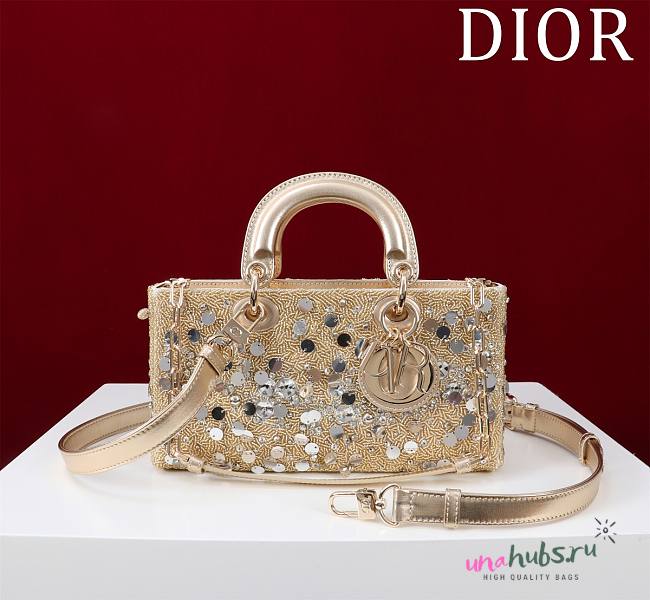 Dior Medium Lady D-Joy Bag Metallic Calfskin Embroidered with Silver-Tone Beads 22*12*6.5cm - 1