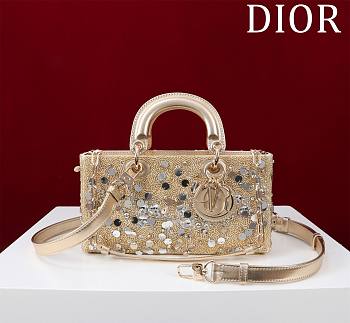Dior Medium Lady D-Joy Bag Metallic Calfskin Embroidered with Silver-Tone Beads 22*12*6.5cm