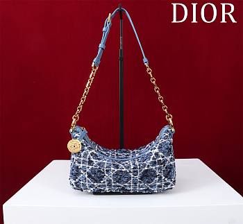 Dior star Hobo Bag with Chain Blue Cannage Tweed