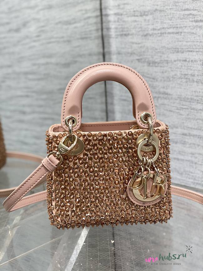 Lady Dior Micro Bag Beige Strass-Embroidered Satin -12*10*5cm - 1