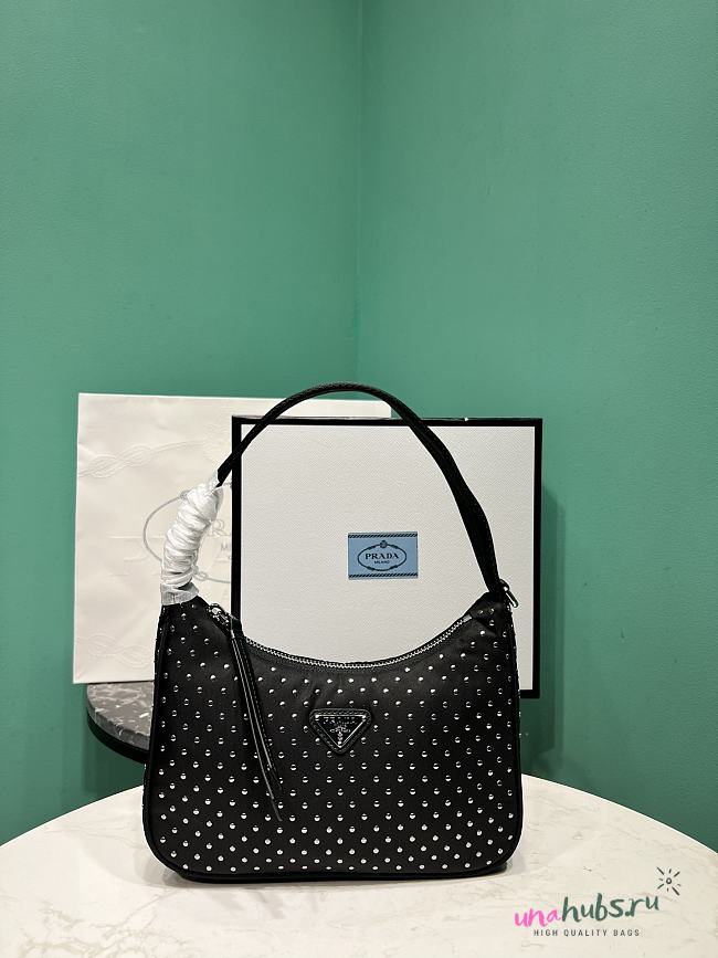 Prada Studded Re-Nylon Mini Bag in Black 23x13x5cm - 1