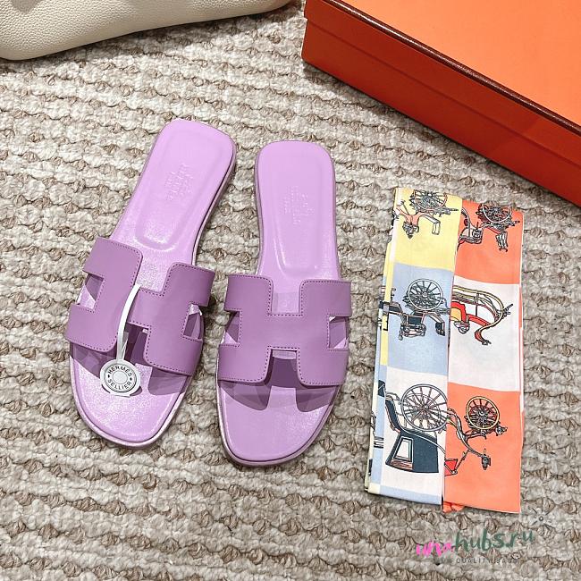 Hermes Oran Light Purple Smooth Leather Slide - 1