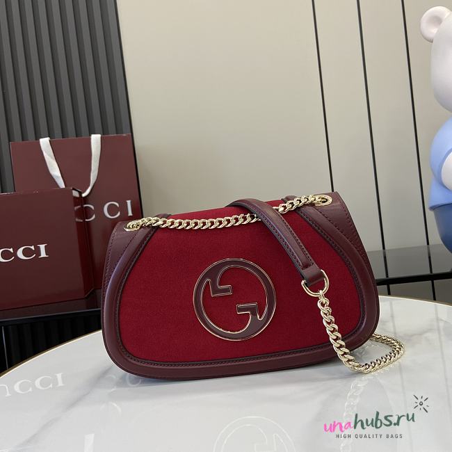 	 Gucci Blondie Shoulder Bag Red Suede - 26x 16x8cm - 1