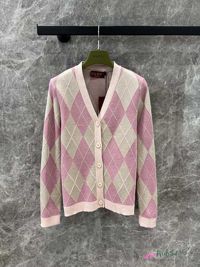 Gucci Viscose lamé and wool cardigan in pink and dusty pink - 1