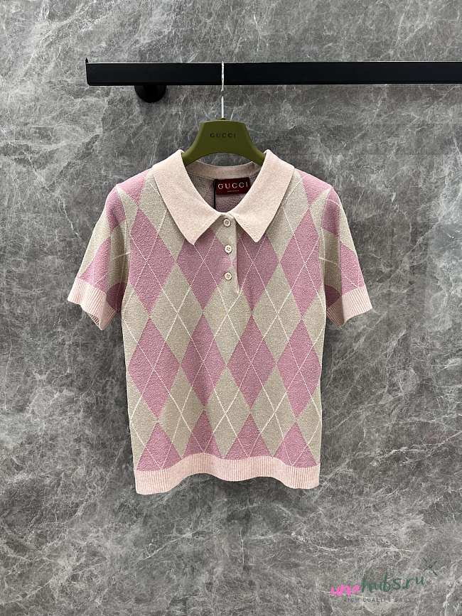 Gucci Viscose lamé and wool polo top in pink and dusty pink - 1