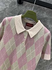 Gucci Viscose lamé and wool polo top in pink and dusty pink - 5