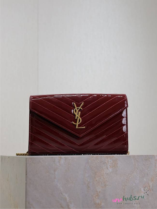 YSL Monogram Red Patent Bag - 22.5x14x4cm - 1