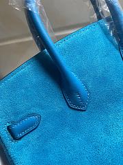 Hermes Birkin 25cm Blue Suede Bag - 2