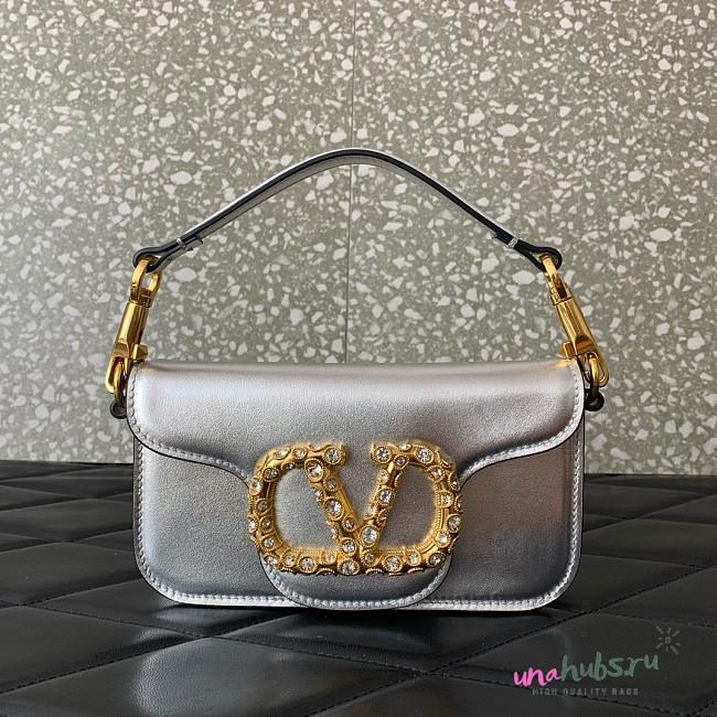 Valentino Garavani Loco Small Shoulder Bag In Laminated Calfskin Witj Jewel Logo 19x11x5cm - 1