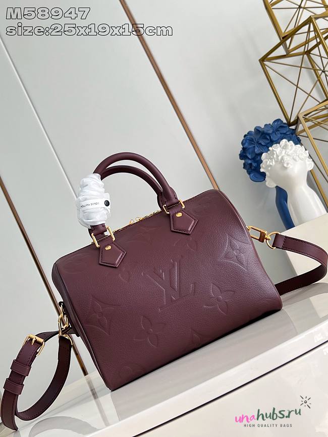 Louis Vuitton Speedy 25 Burgundy Bandouliere Monogram Empreinte - 1