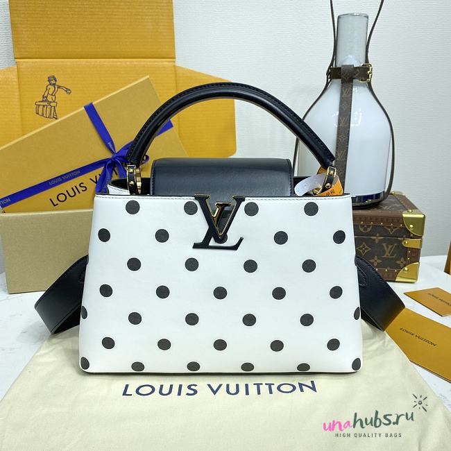Louis Vuitton Black & White Polka Dot Printed Leather 27*18*9cm - 1