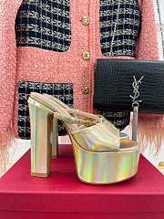 Valentino VLogo holographic platform sandals in silver/gold 15cm - 2