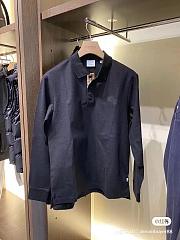 Burberry Long Sleeve Cotton Polo Black Shirt - 1