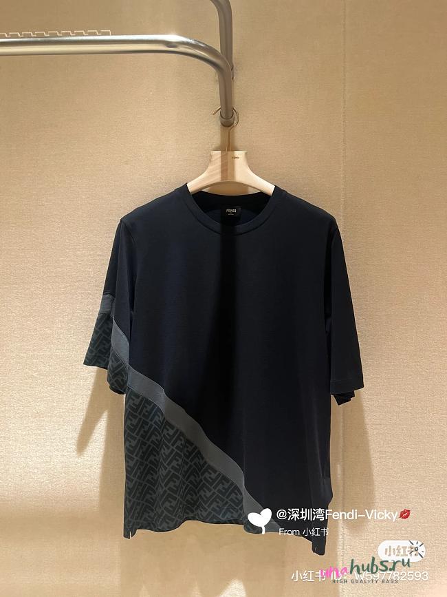 Fendi Black Diagonal Jersey T Shirt - 1