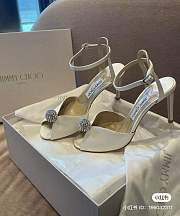 Jummy Choo Ivory Satin Sandals with Crystal-Embellished Sphere 85mm - 1