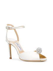 Jummy Choo Ivory Satin Sandals with Crystal-Embellished Sphere 85mm - 3
