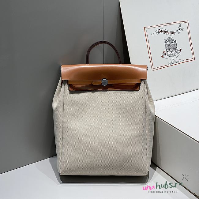 Hermes Herbag Backpack Brown and White 29cm - 1