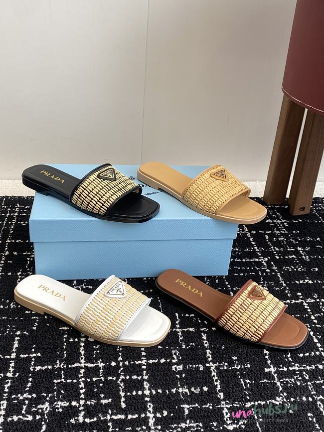 Prada Stuoia Raffia Easy Slide Sandals - 1