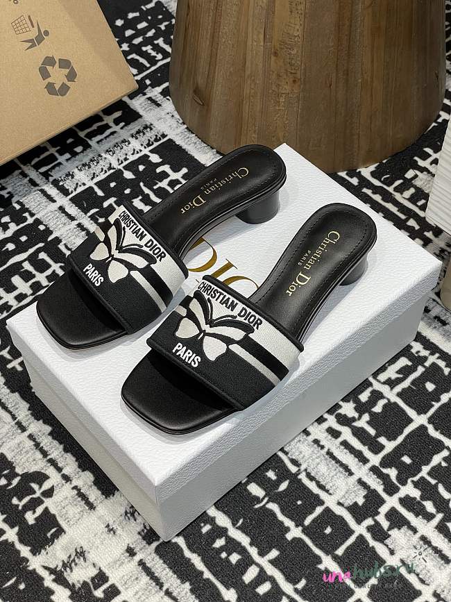 	 Dior Dway Slide Black Calfskin Butterfly 3.5cm - 1