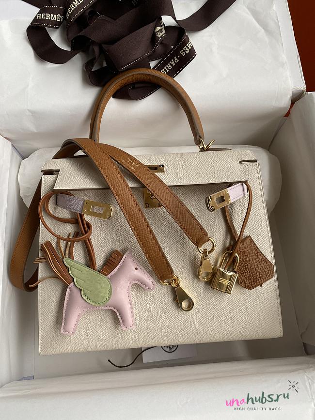 Hermes Kelly Epsom White&Brown 25cm - 1