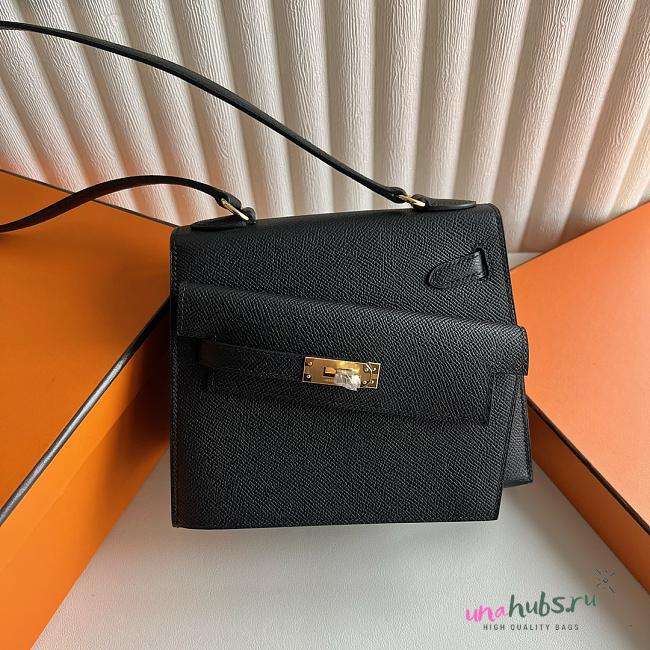 	 Hermes Kelly Sellier 20 Mini en Desordre Epsom Black - 1