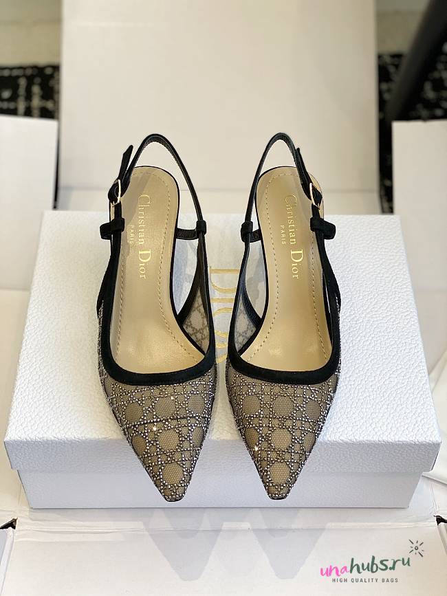 	 Dior Capture Heeled Slingback Transparent Mesh with Strass Cannage Motif - 1