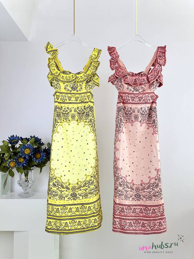 ZIMMERMANN Ruffle-Trim Paisley Linen Dress  - 1