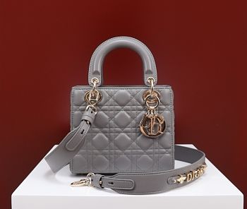 Dior Lady Small Gray lambskin Leather - 20*16*8cm