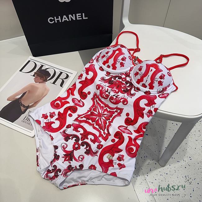 Dolce&Gabbana - Pink White Ethnic Patterned Swimsuit - 1