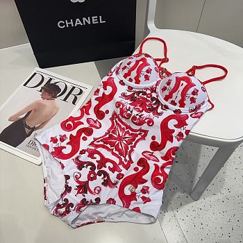 Dolce&Gabbana - Pink White Ethnic Patterned Swimsuit