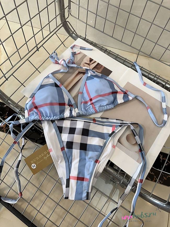 	 Burberry check-print Asymmetric bikini blue - 1