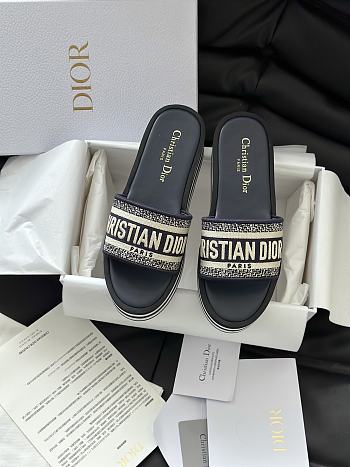 Dior Dway Platform Slide Deep Blue Embroidered Cotton