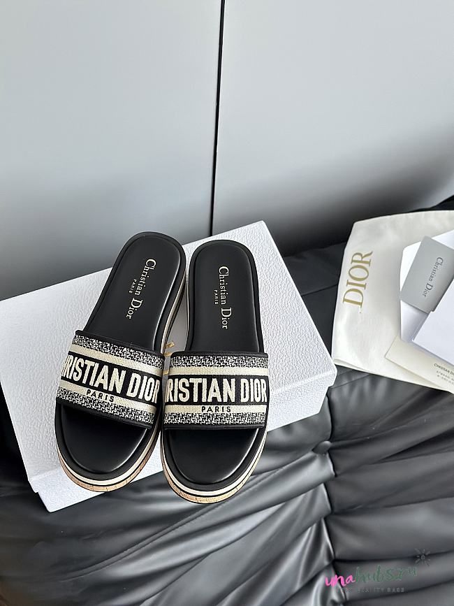 	 Dior Dway Platform Slide Black Embroidered Cotton - 1