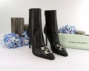 Off White Black Lambskin Arrow Heeled Bootie Boot - 1