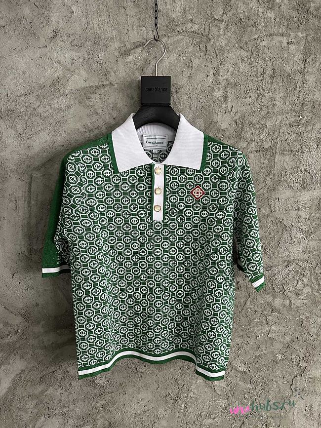 CASABLANCA Monogram Polo Green Shirt - 1