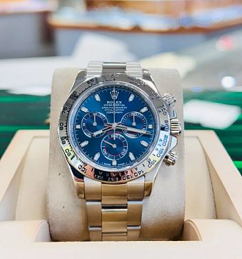 Rolex Cosmograph Daytona White Gold Blue Dial Oyster Bracelet Bezel 40mm