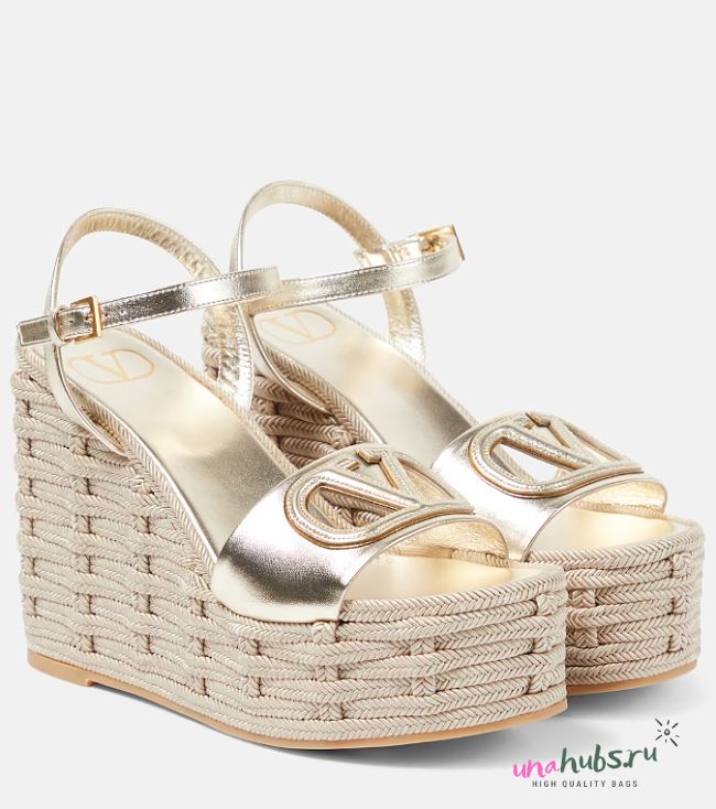 Valentino VLOGO CUT-OUT WEDGE SANDAL IN LAMINATED NAPPA LEATHER 110MM - 1